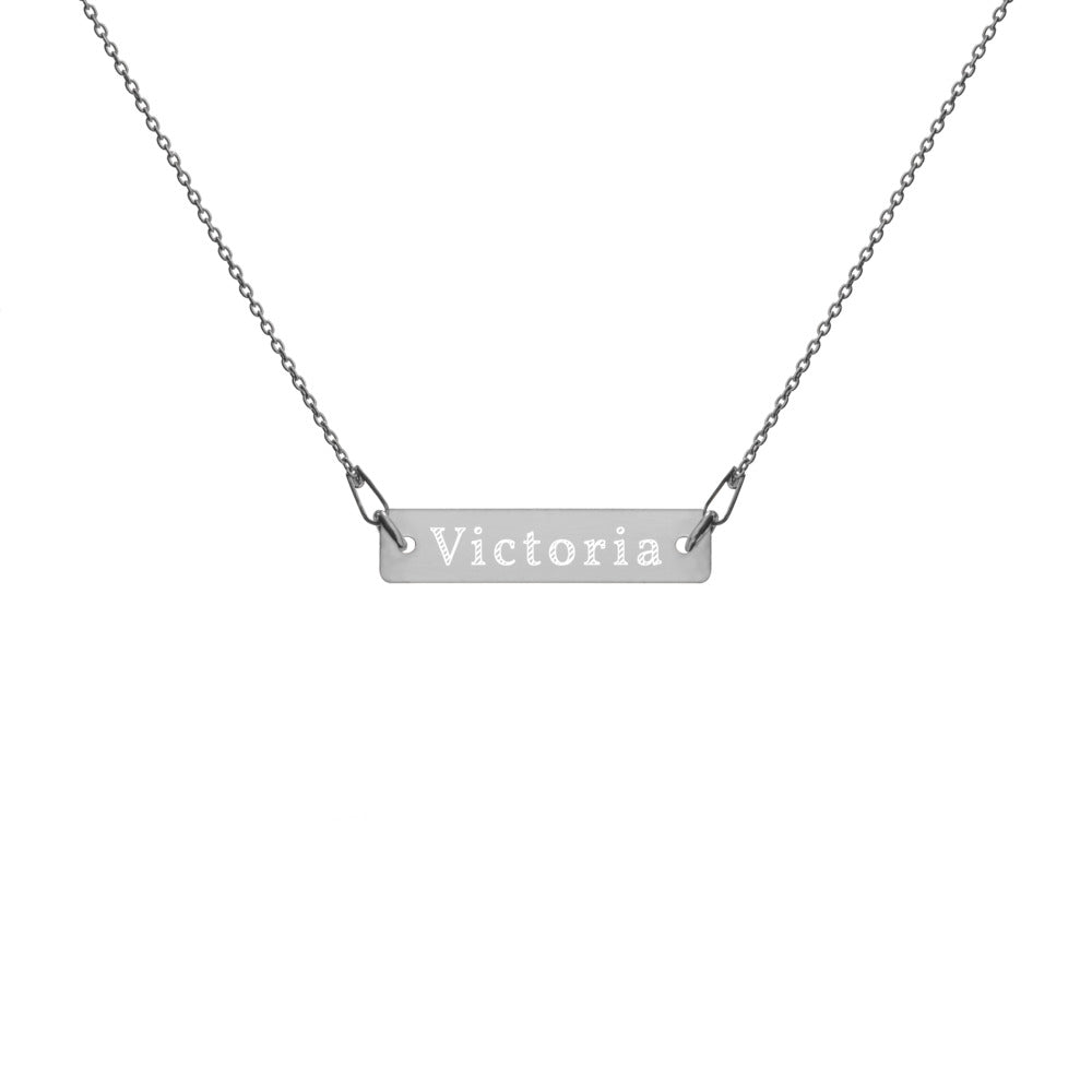 Engraved Silver Bar Chain Necklace - noahzshop